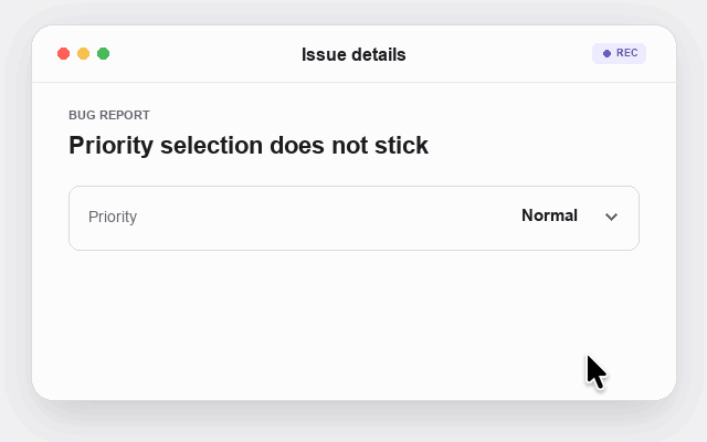A short looping GIF showing a priority dropdown selection disappear instead of saving.